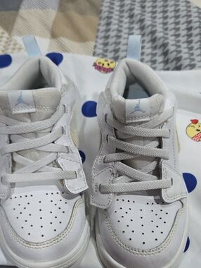 Jordan Kids White and Light Blue High-Top Sneakers